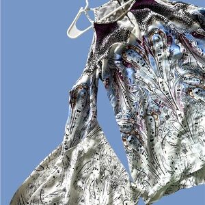 White House Black Market Purple and Cream cold shoulder blouse